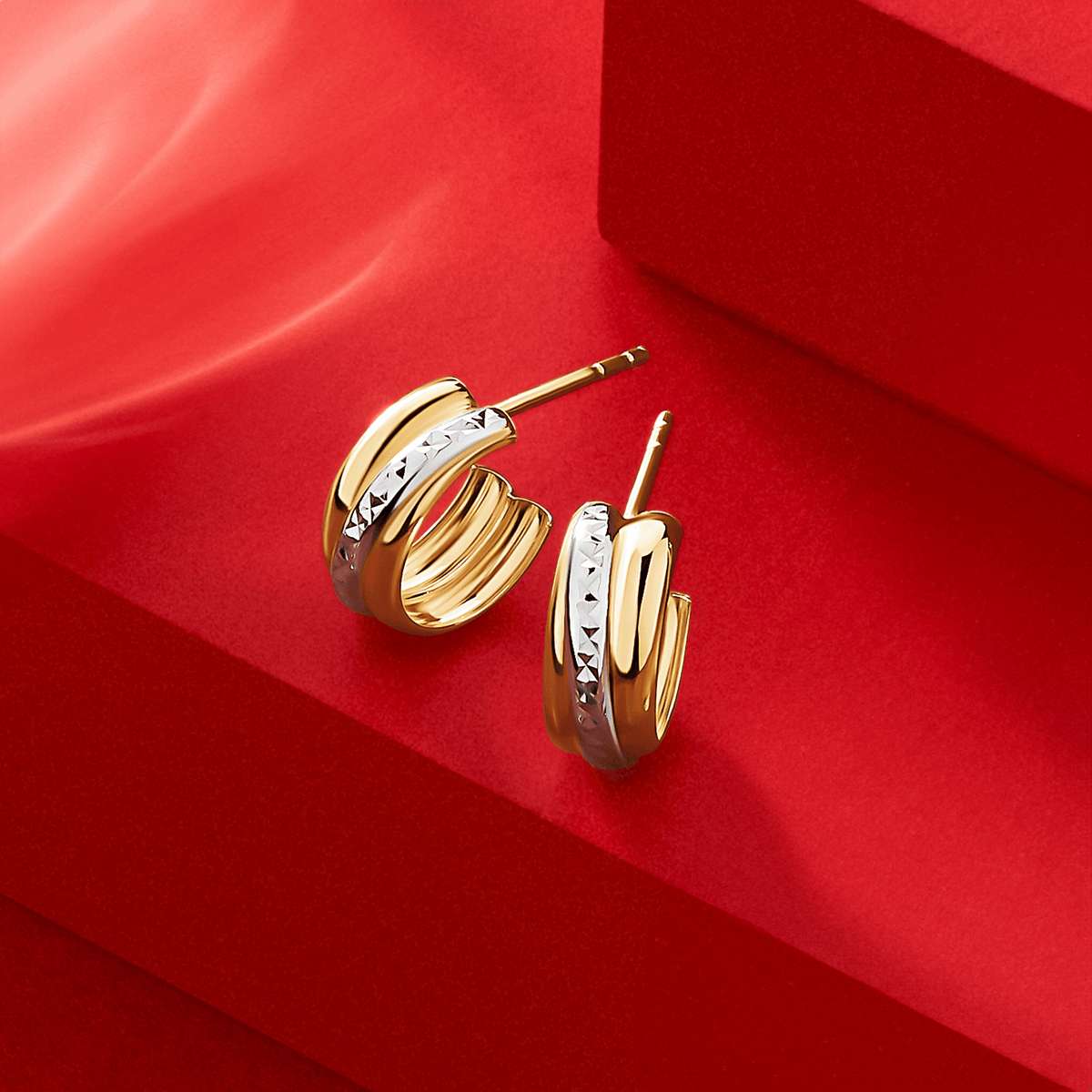 Diamond Cut Hoop Earrings in 9ct Yellow and White Gold