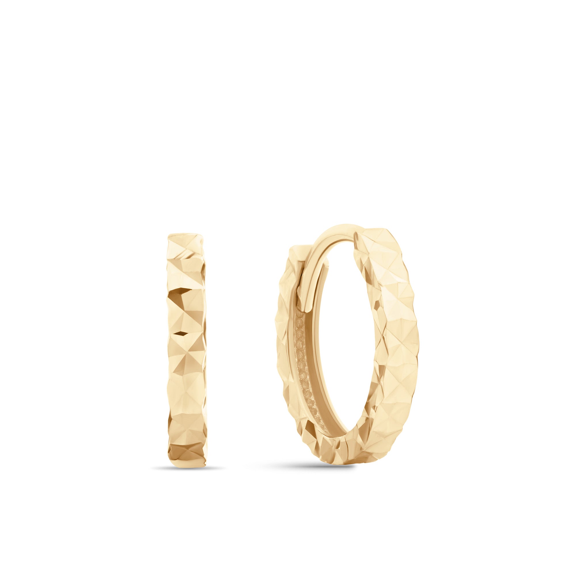 Small Diamond Cut Huggie Earrings in 9ct Yellow Gold