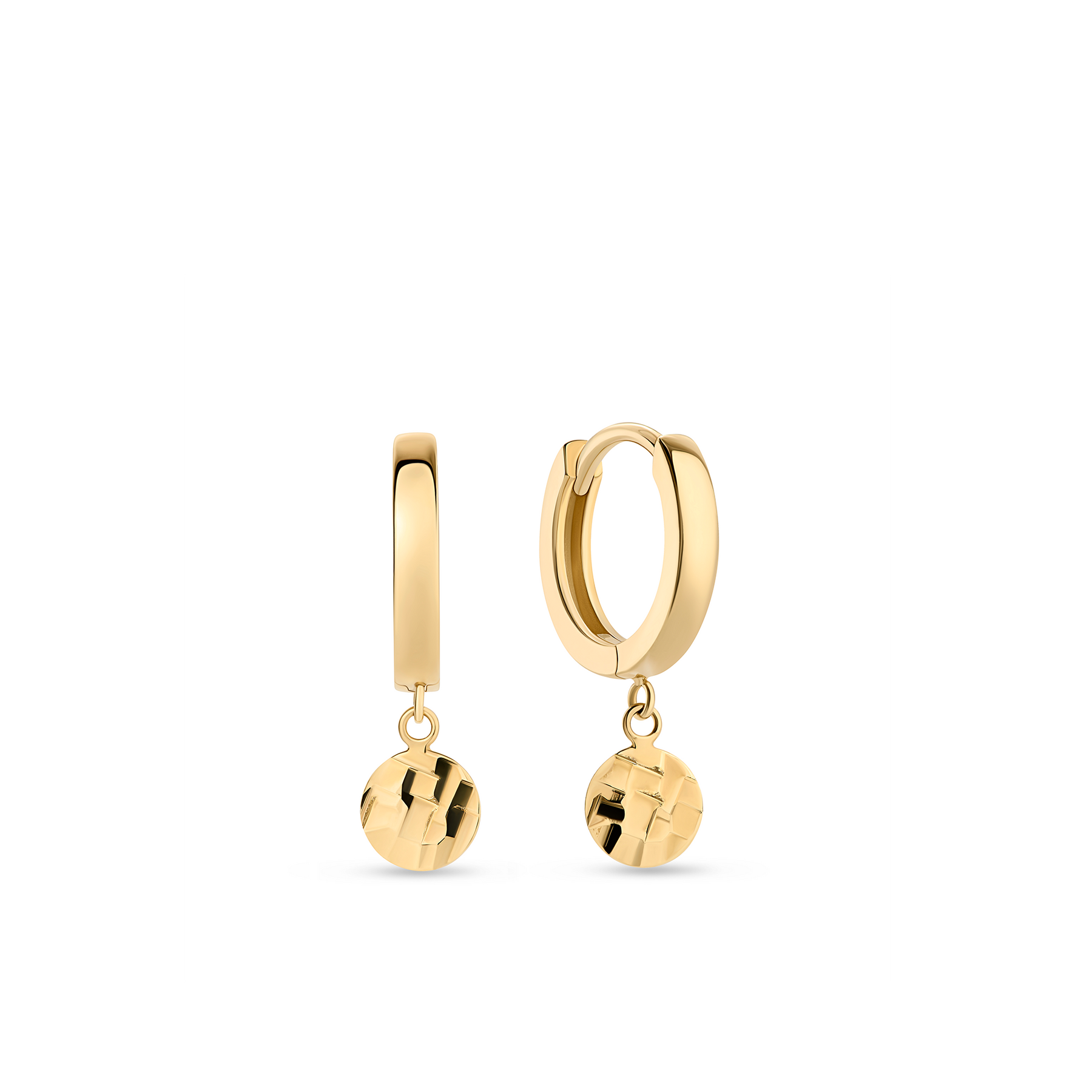 Diamond Cut Drop Huggie Earrings in 9ct Yellow Gold