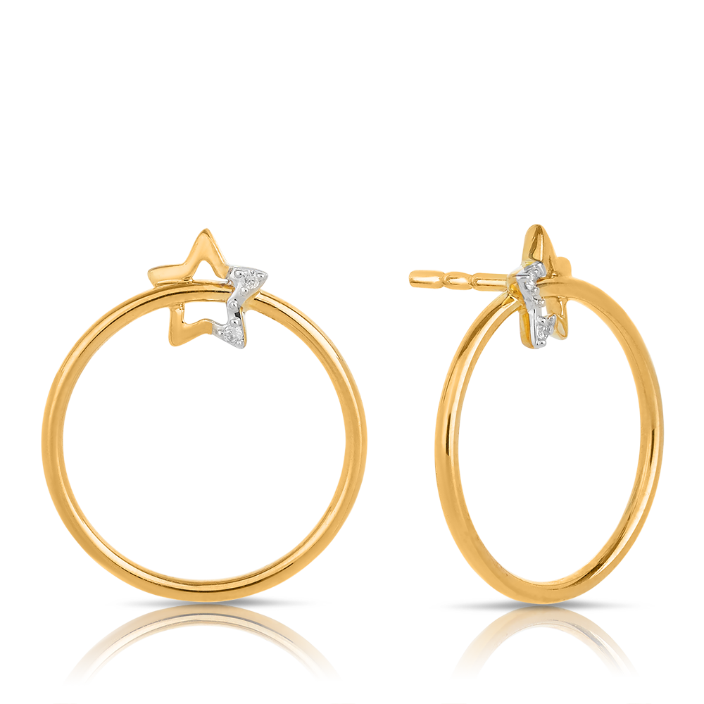 Diamond Star & Circle Drop Earrings in 9ct Yellow Gold