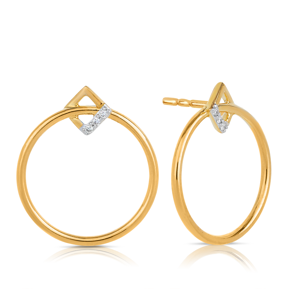 Diamond Square & Circle Drop Earrings in 9ct Yellow Gold