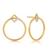 Diamond Square & Circle Drop Earrings in 9ct Yellow Gold