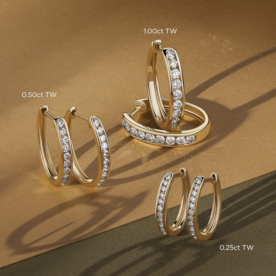 1.00ct TW Channel Set Diamond Oval Huggie in 9ct Yellow Gold