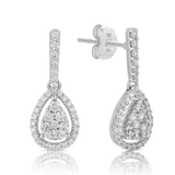 Diamond Pear Shape Cluster Drop Earrings in 9ct White Gold