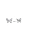 Front-on view of the Wallace Bishop 0.06 TDW Round Diamond Butterfly Stud Earrings in 9ct White Gold, reference 3EBFL01W. Each earring features a butterfly design pavé set with round natural diamonds.