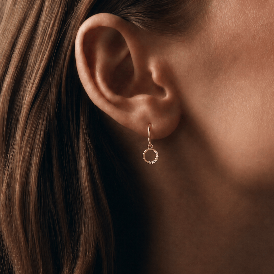 Diamond Circle Drop Earrings in 9ct Yellow Gold