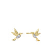 Front-on view of the Wallace Bishop 0.02 TDW Round Diamond Hummingbird Stud Earrings in 9ct Yellow Gold, reference 3ED02Y. Each earring features a hummingbird design accented by a natural round cut diamond.