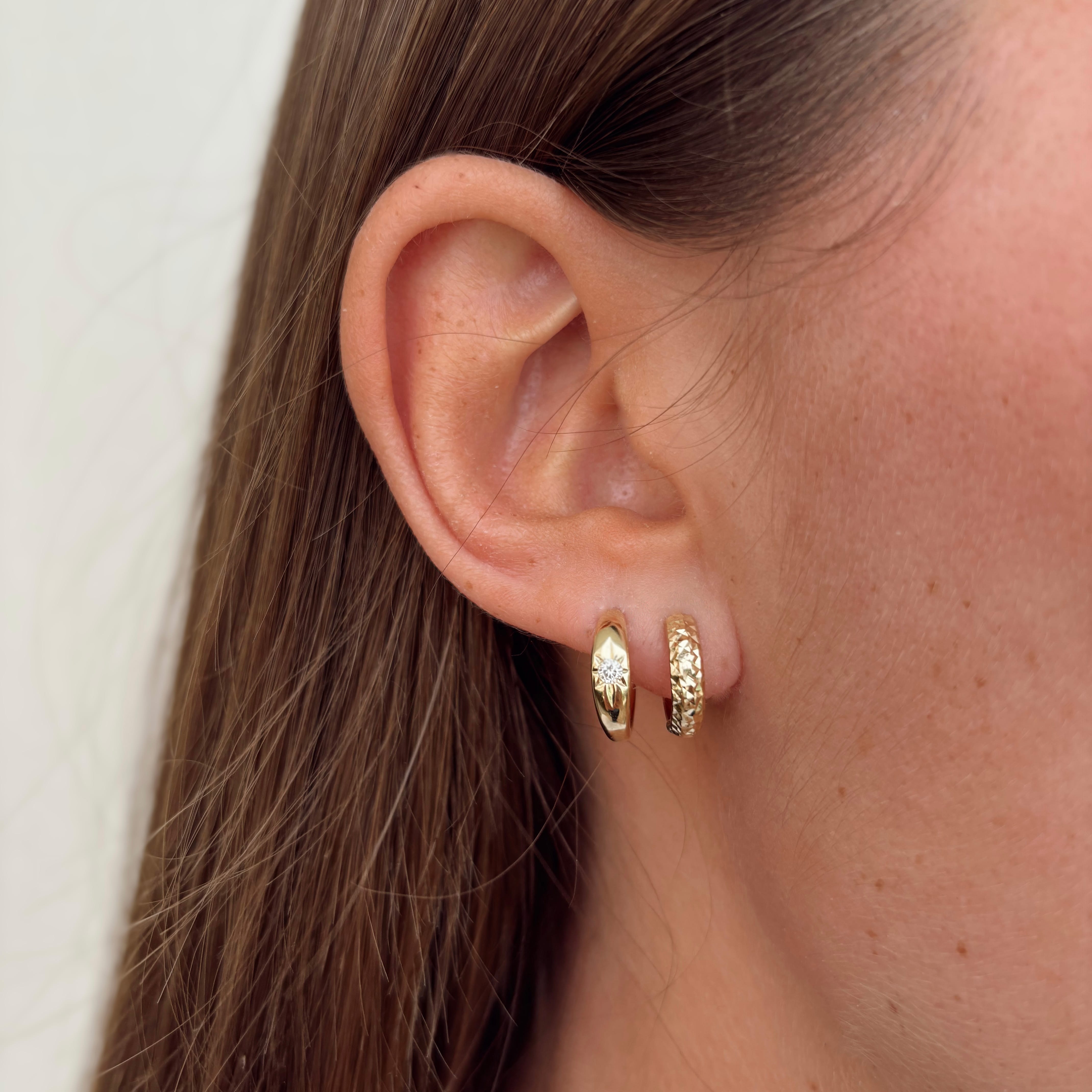 Diamond Cut Huggie Earrings in 9ct Yellow Gold