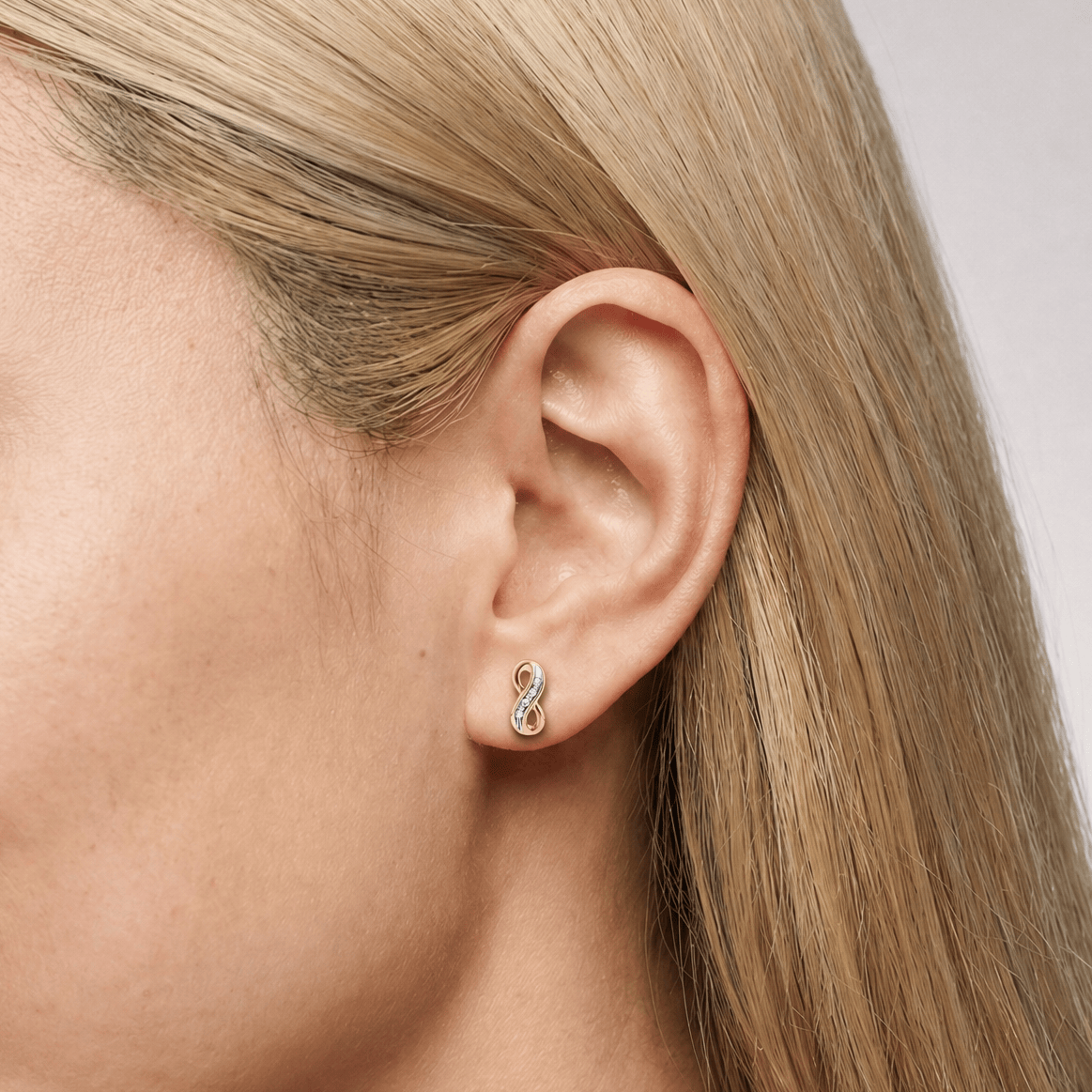 Diamond Infinity Stud Earrings in 9ct Yellow Gold