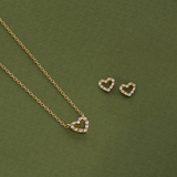 Diamond Heart Pave Set Earrings in 9ct Yellow Gold