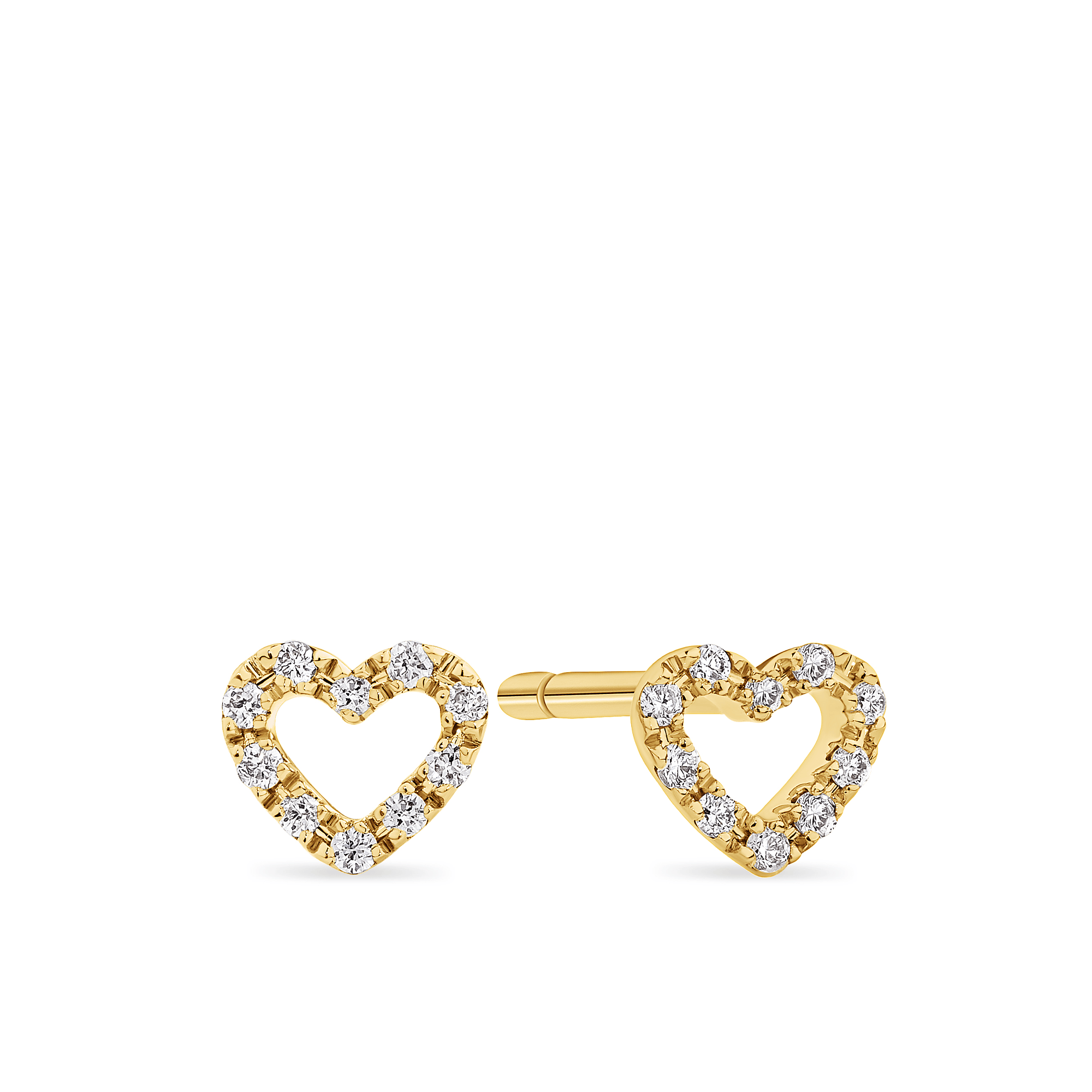 Diamond Heart Pave Set Earrings in 9ct Yellow Gold