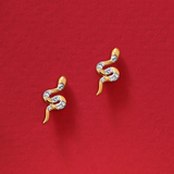 Diamond Snake Stud Earrings in 9ct Yellow Gold