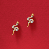 Diamond Snake Stud Earrings in 9ct Yellow Gold
