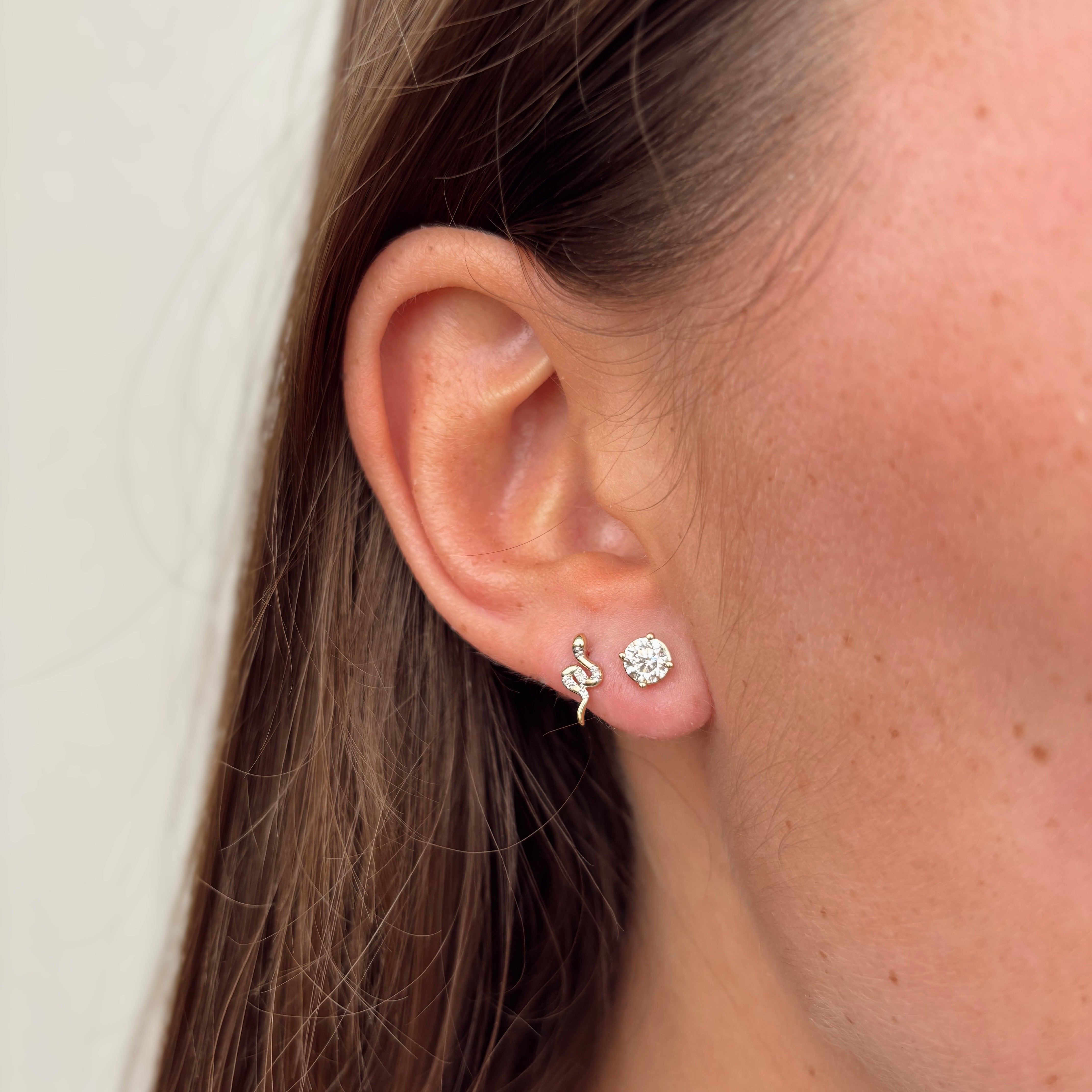 Diamond Snake Stud Earrings in 9ct Yellow Gold