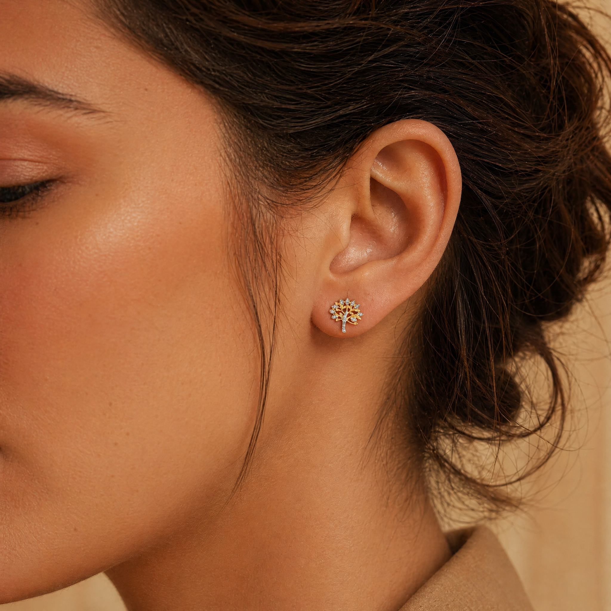 Diamond Tree of Life Stud Earrings in 9ct Yellow Gold