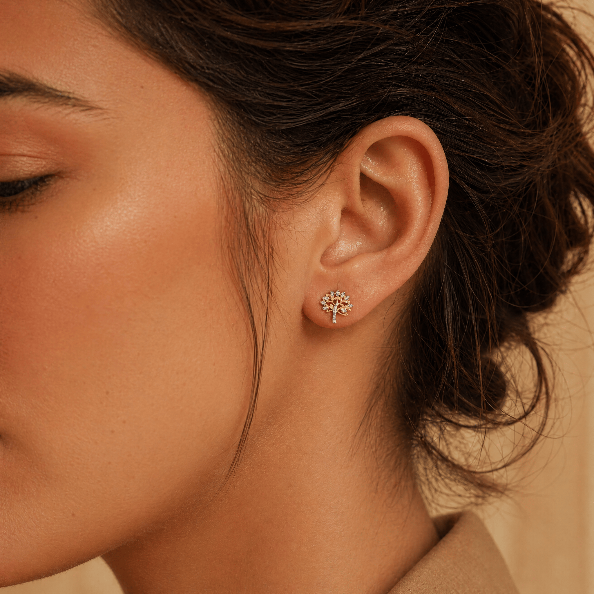 Diamond Tree of Life Stud Earrings in 9ct Yellow Gold
