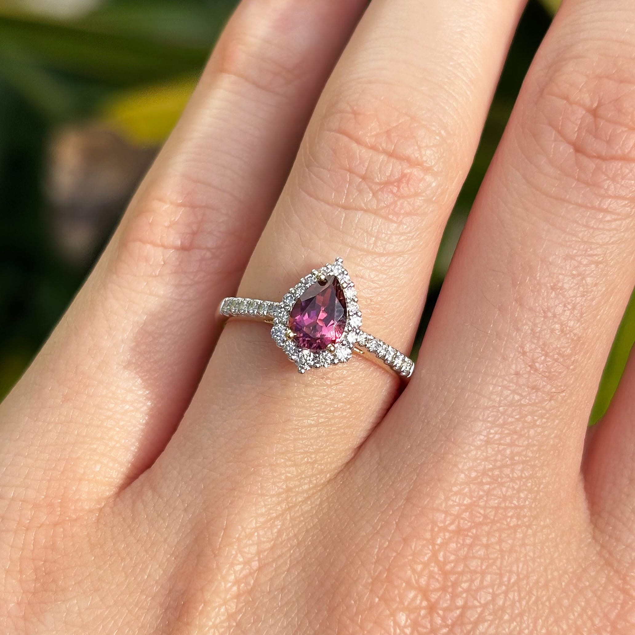 Bluebird of Happiness Pink Tourmaline and Diamond Ring in 9ct Yellow Gold TGW 0.96ct