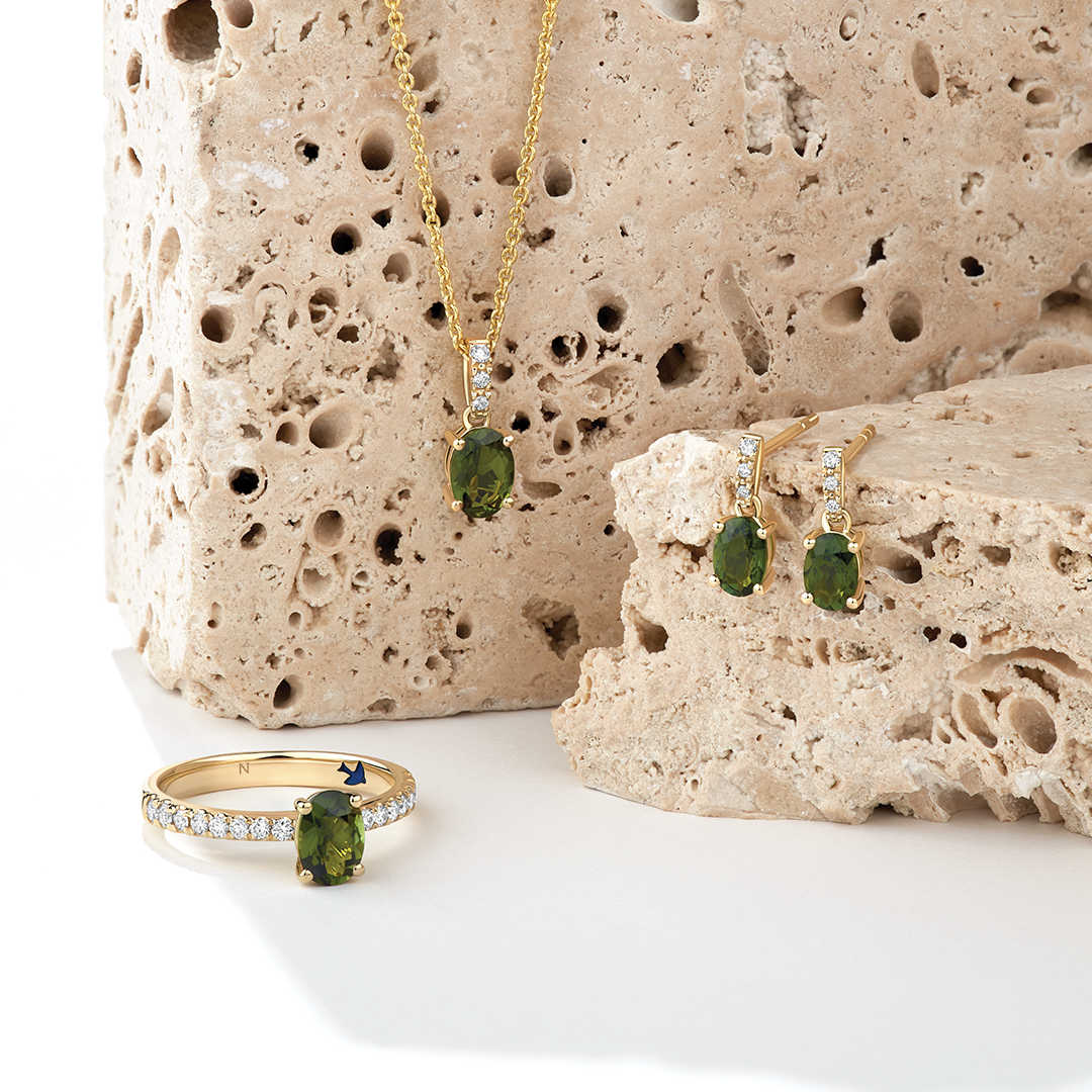 Bluebird™ Tourmaline & Diamond Drop Earrings in 9ct Yellow Gold