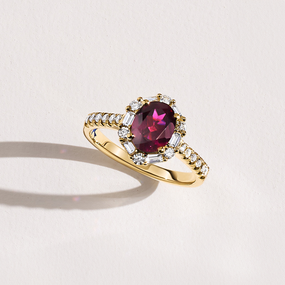 Bluebird™ Rhodolite Garnet & 0.50ct TW Diamond Ring in 9ct Yellow Gold