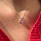 Bluebird Pink Tourmaline & 0.20ct TW Diamond Halo Pendant in 9ct Yellow Gold