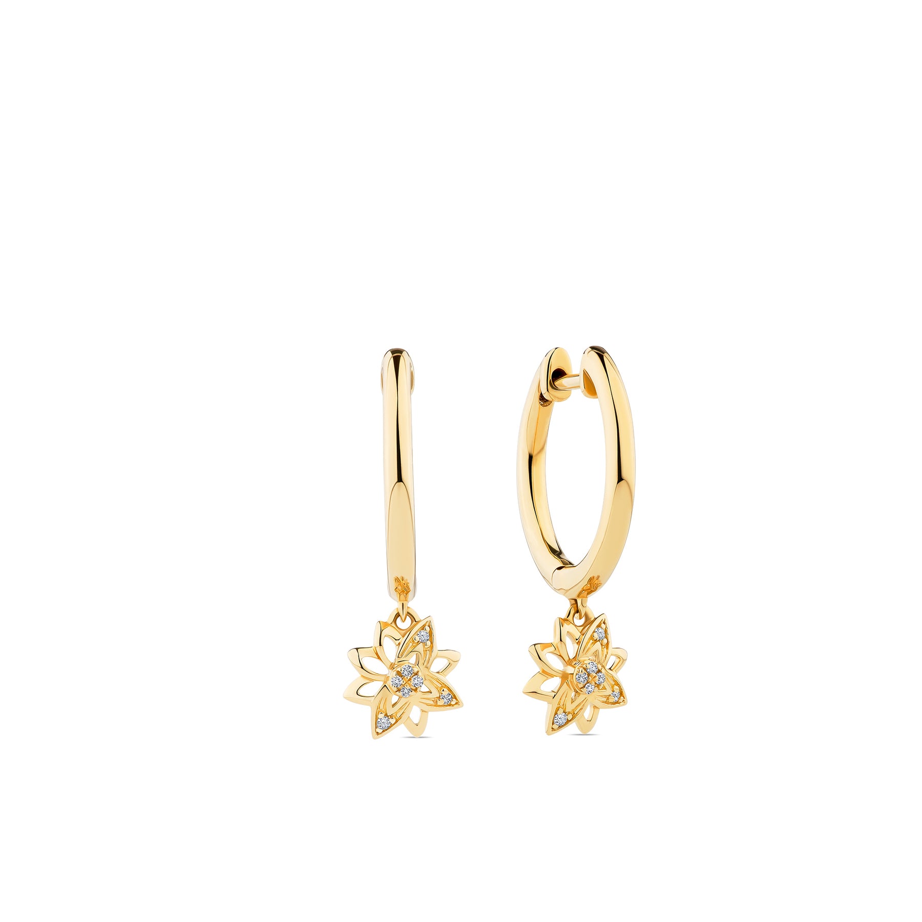 Helia™ Diamond Flower Huggie Hoop Earrings in 9ct Recycled Gold