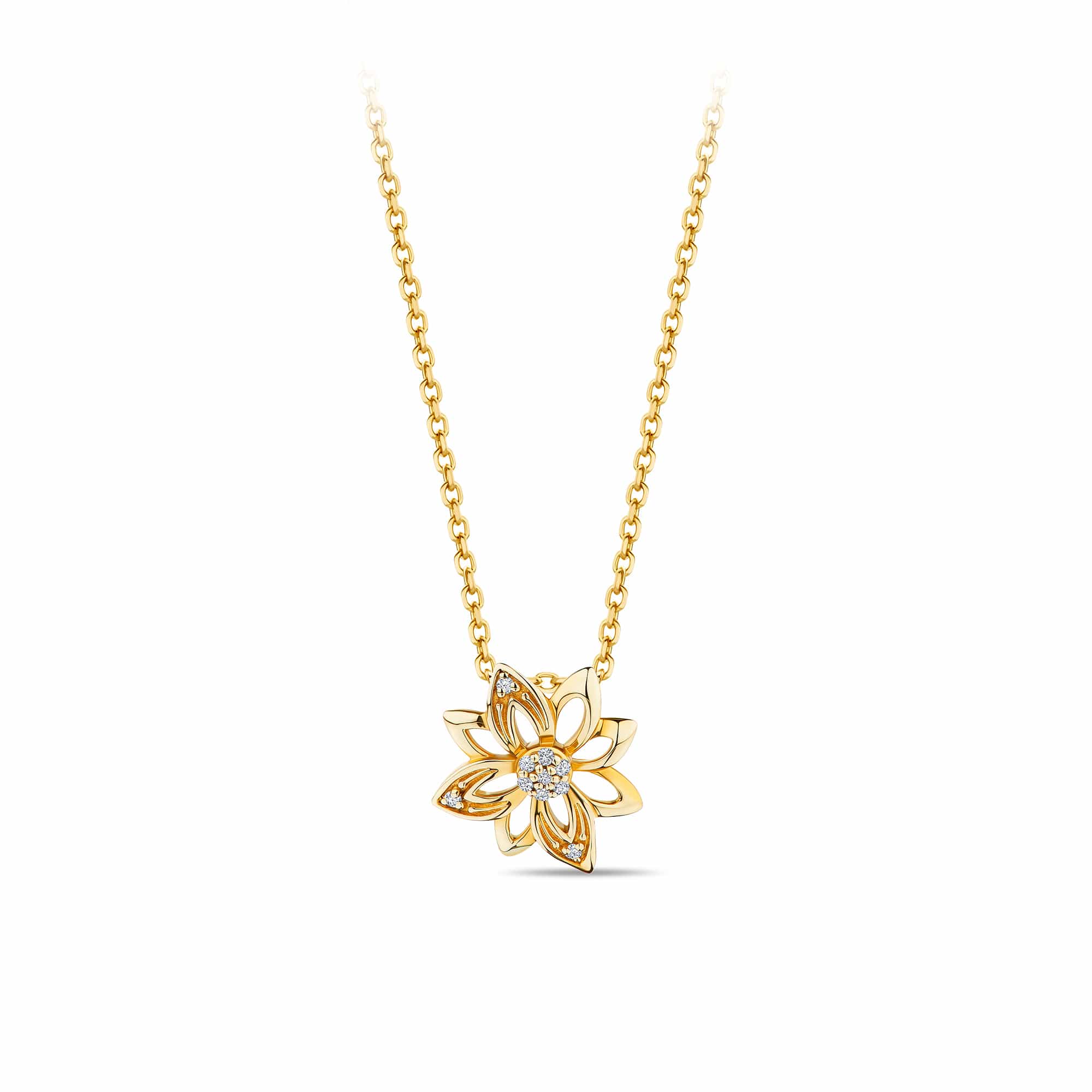Helia Diamond Flower Necklace in 9ct Recycled Gold with 14ct Recycled Gold Chain