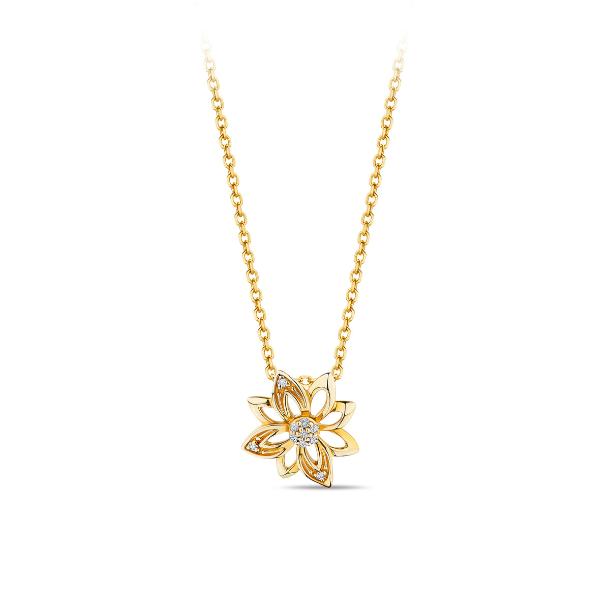 Helia™ Diamond Flower Necklace in 9ct Recycled Gold with 14ct Recycled Gold Chain