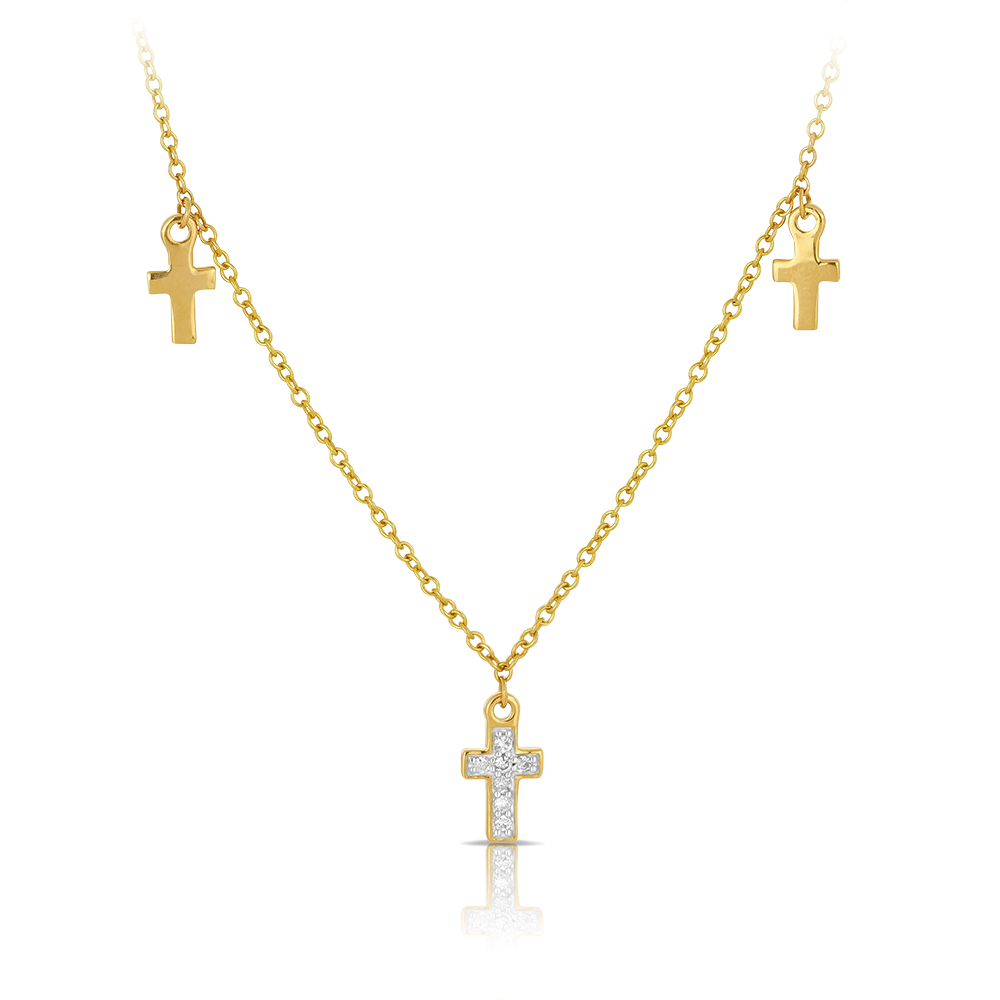 Diamond Cross Trio Necklace set in 9ct Yellow Gold