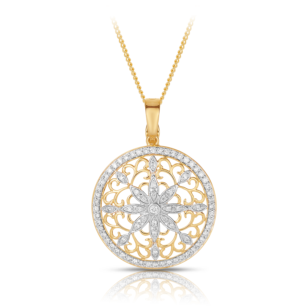 0.75ct TW Diamond Fancy Circle Pendant in 9ct Yellow Gold