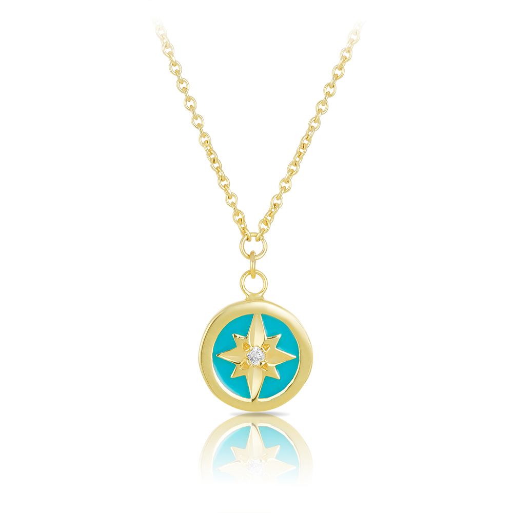 Diamond Star and Aqua Necklace set in 9ct Yellow Gold
