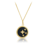 Diamond Star & Black Necklace in 9ct Yellow Gold
