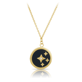 Diamond Star & Black Necklace in 9ct Yellow Gold