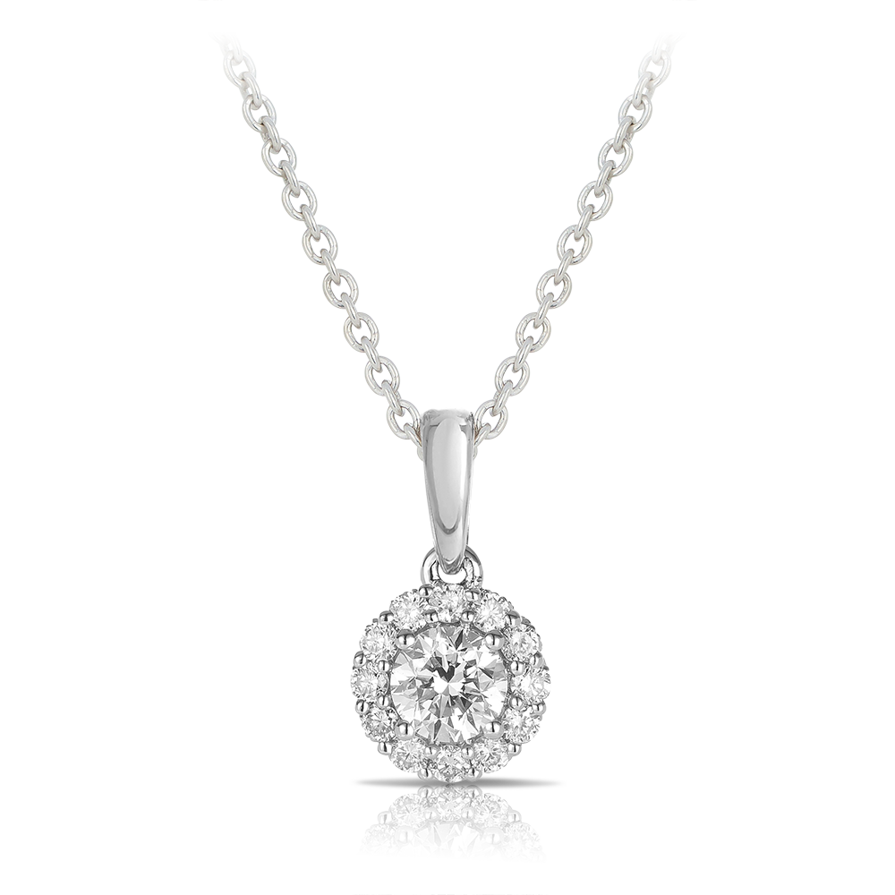 Diamond Halo Pendant in 9ct White Gold TGW 0.53ct