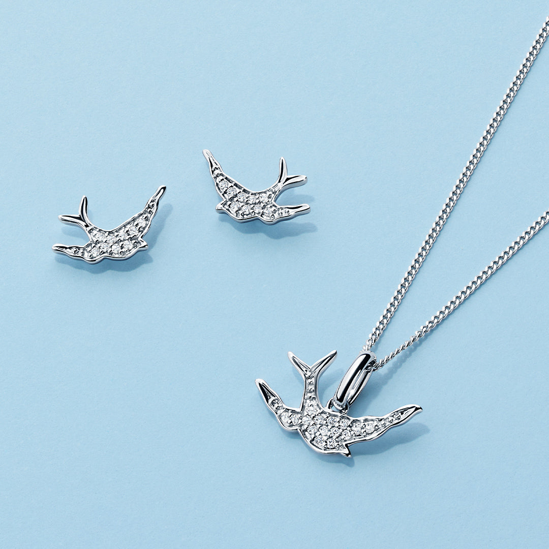 Bluebird of Happiness Diamond Earrings in 9ct White Gold