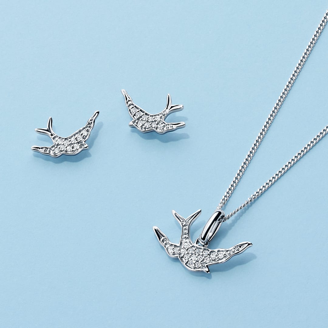 Bluebird of Happiness Diamond Earrings in 9ct White Gold