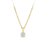 Front-on view of the Wallace Bishop Essence 0.07 TDW Round Diamond Solitaire Pendant With Chain in 9ct Yellow Gold, reference 3PBRI008Y, measuring 10mm in length on a cable chain with a parrot clasp. The pendant features a single natural round diamond suspended from a bale.