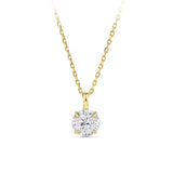 Front-on view of the Wallace Bishop Essence 0.50 TDW Round Diamond Solitaire Pendant With Chain in 9ct Yellow Gold, reference 3PBRI05Y, measuring 11.30mm in length on a cable chain with a parrot clasp. The pendant features a single natural round diamond suspended from a bale.