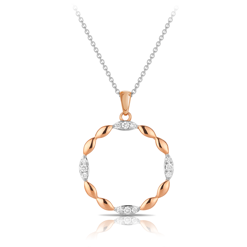Diamond Circle Pendant in 9ct White and Rose Gold TGW 0.25ct