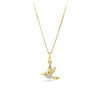 Front-on view of the Wallace Bishop 0.02 TDW Round Diamond Hummingbird Pendant in 9ct Yellow Gold, reference 3PD02BY, measuring 15.70mm in length. The pendant features a hummingbird design accented by two natural round cut diamonds.