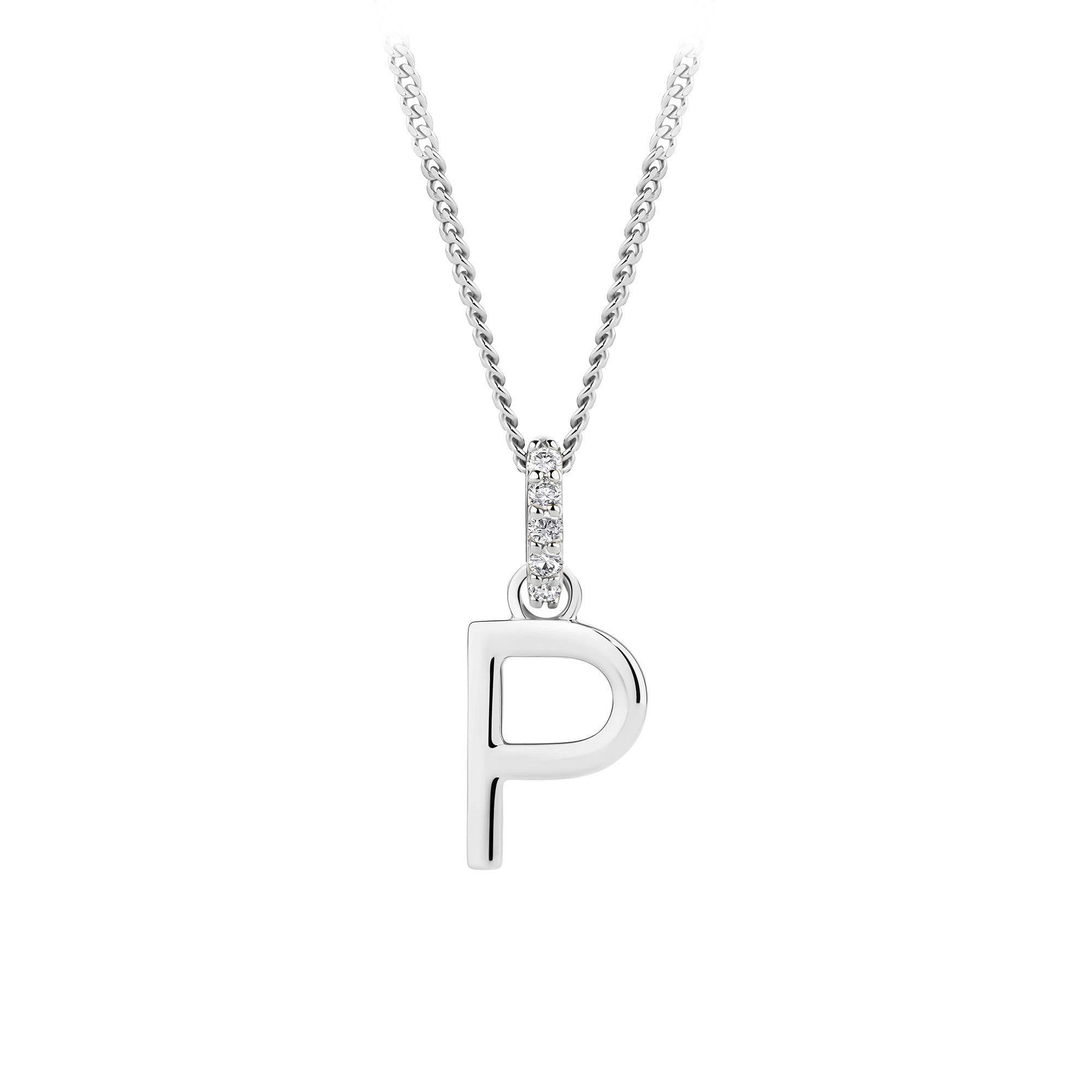 Initial Diamond Bail Pendant in Sterling Silver