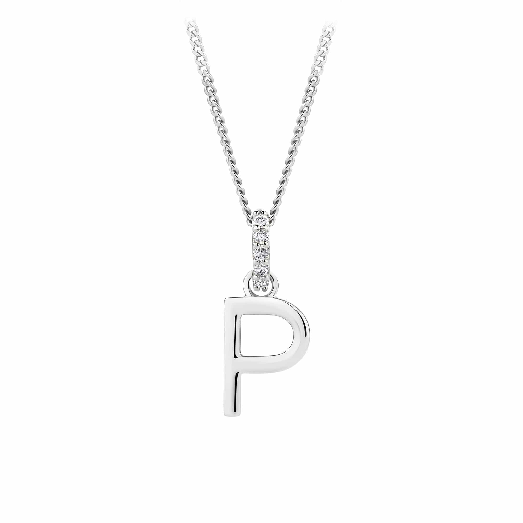 Initial Diamond Bail Pendant in Sterling Silver