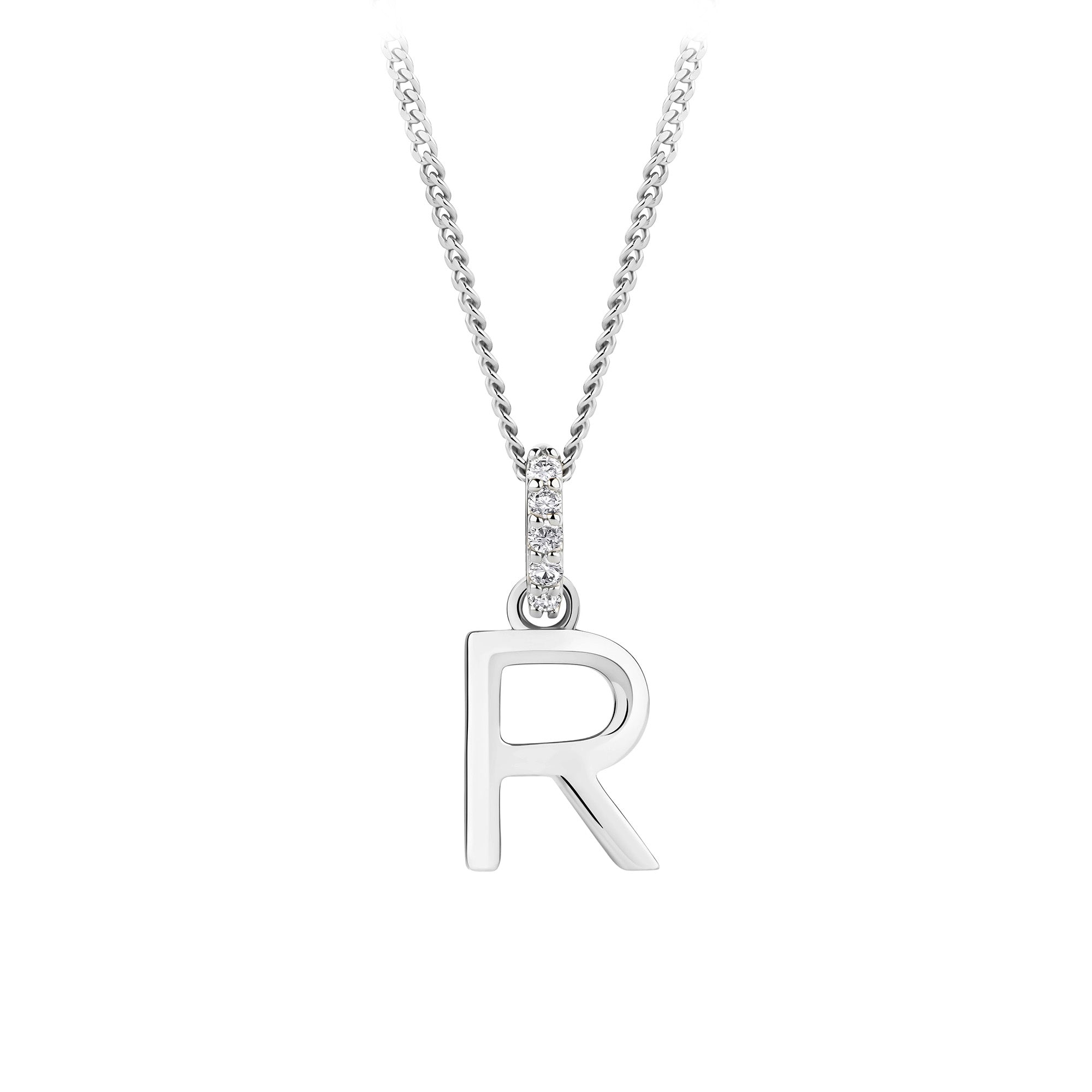 Initial Diamond Bail Pendant in Sterling Silver