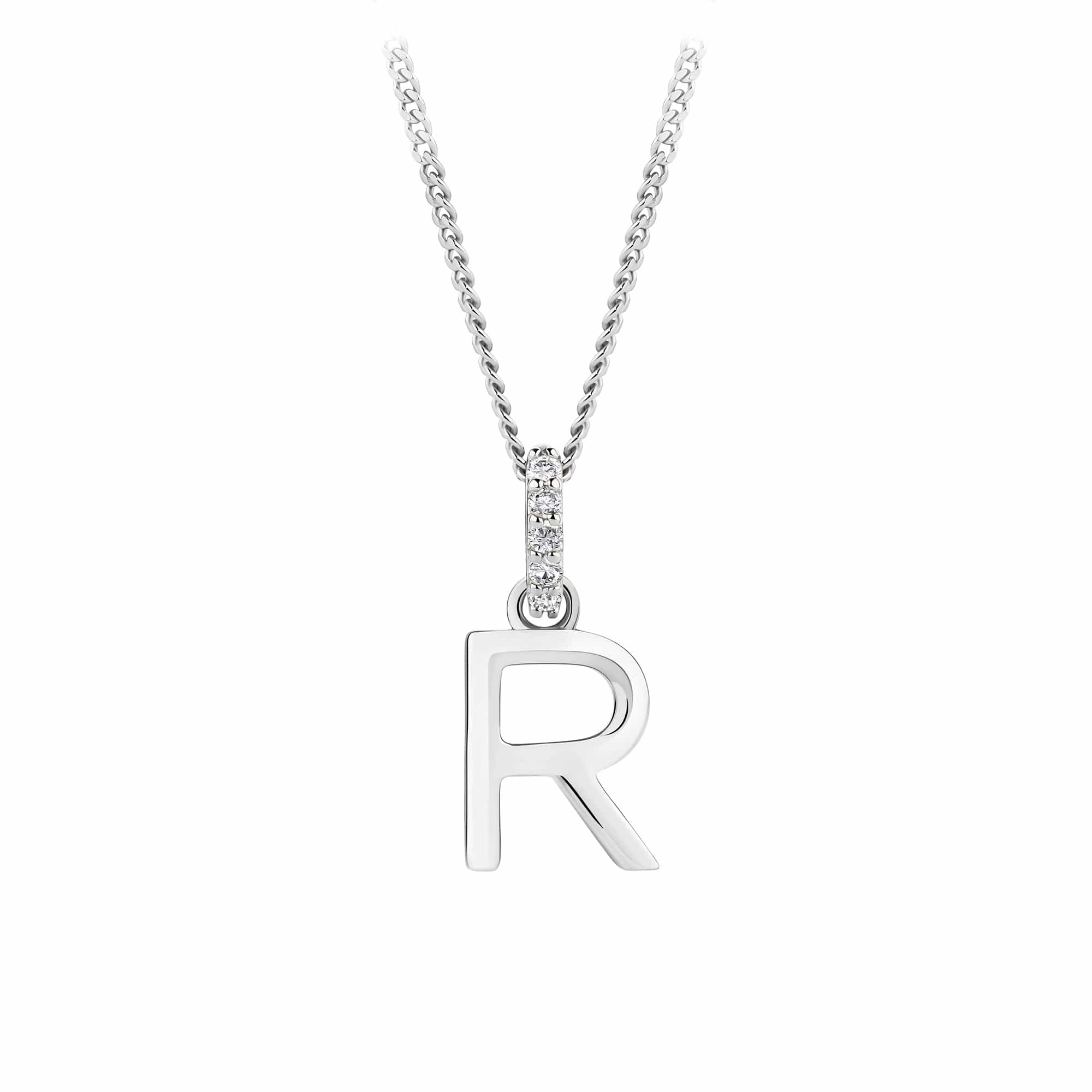 Initial Diamond Bail Pendant in Sterling Silver