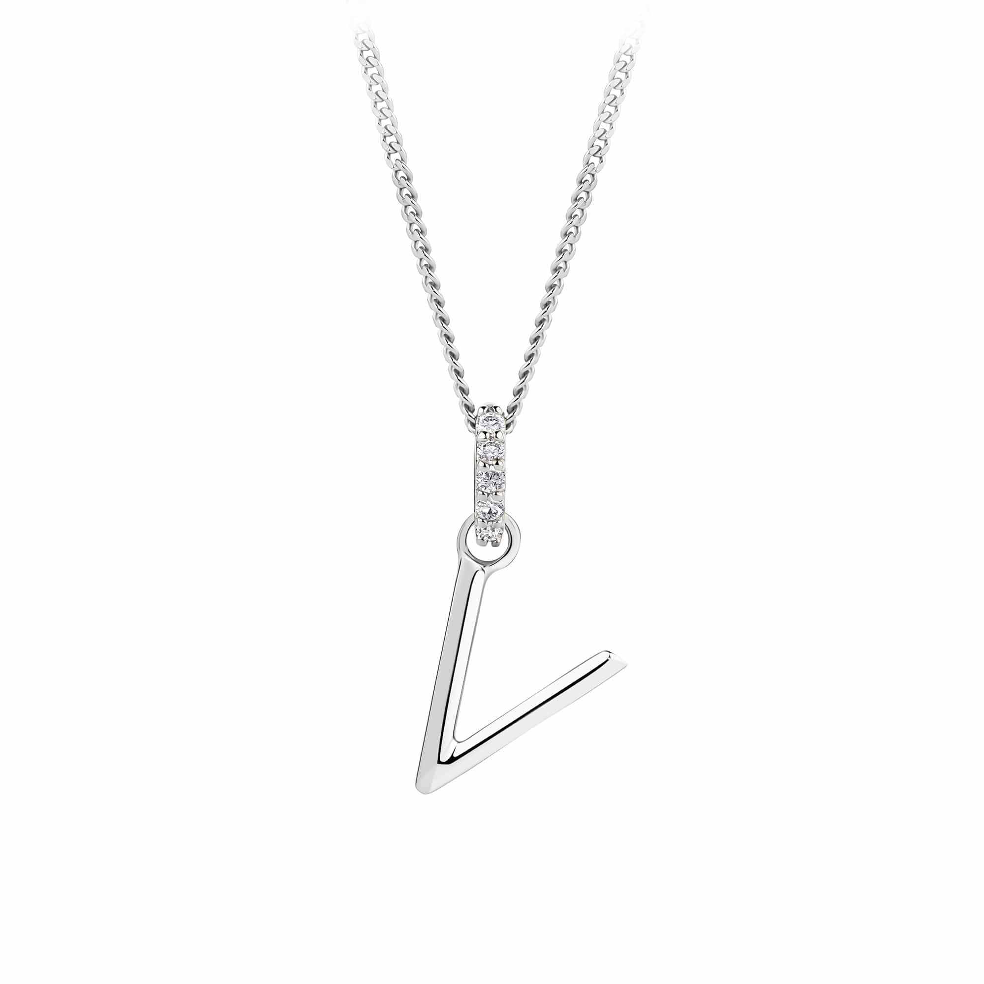 Initial Diamond Bail Pendant in Sterling Silver