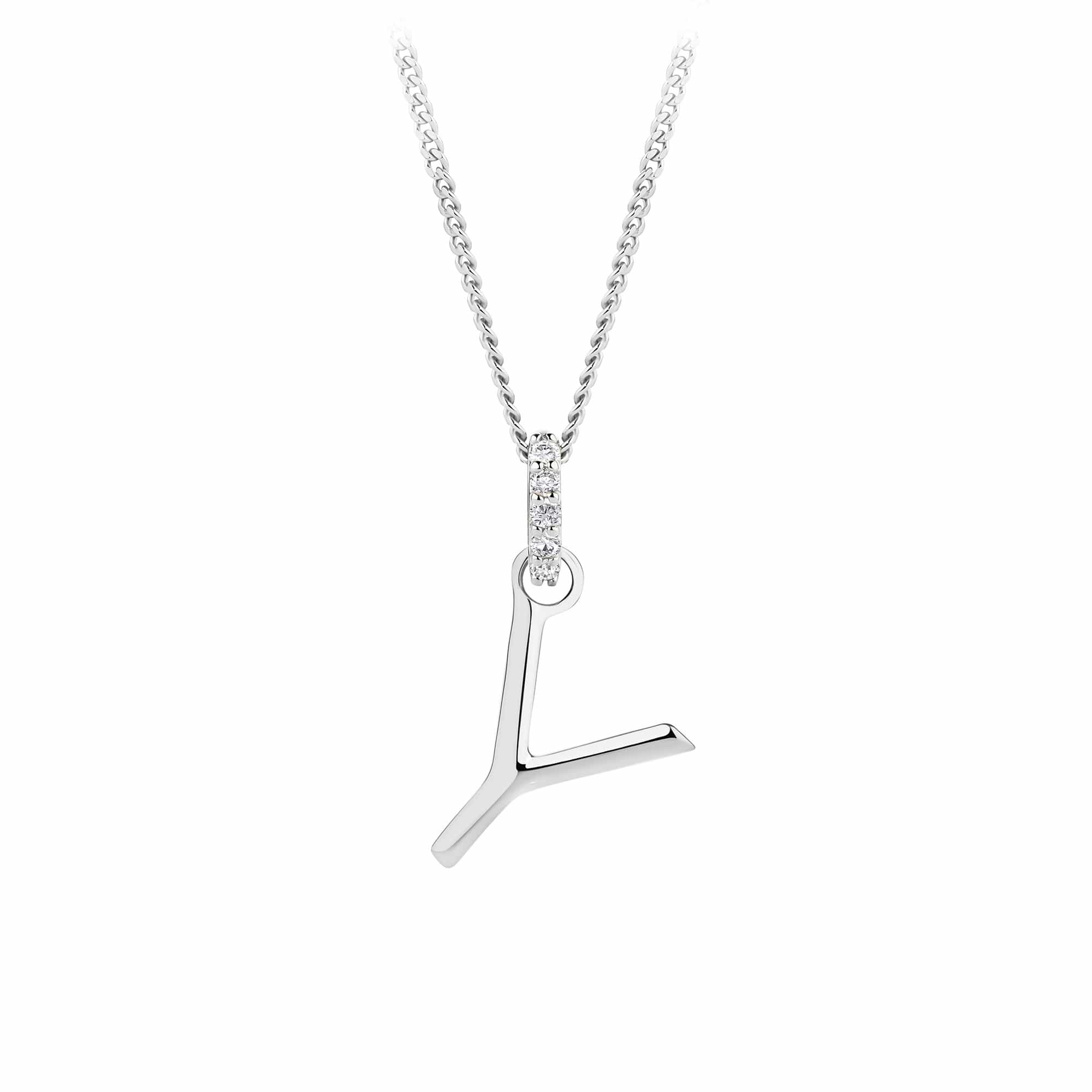 Initial Diamond Bail Pendant in Sterling Silver