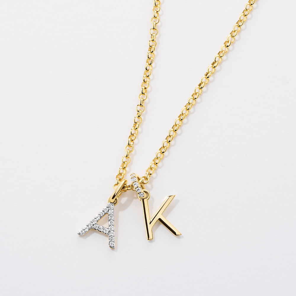 9ct Gold Diamond Bail Initial Pendant Personalised Jewellery