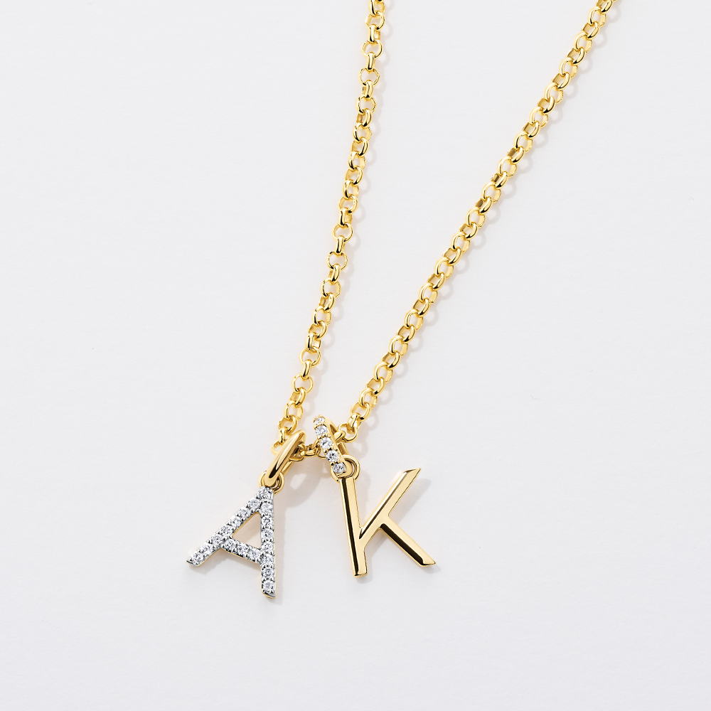 Initial Diamond Bail Pendant in 9ct Yellow Gold