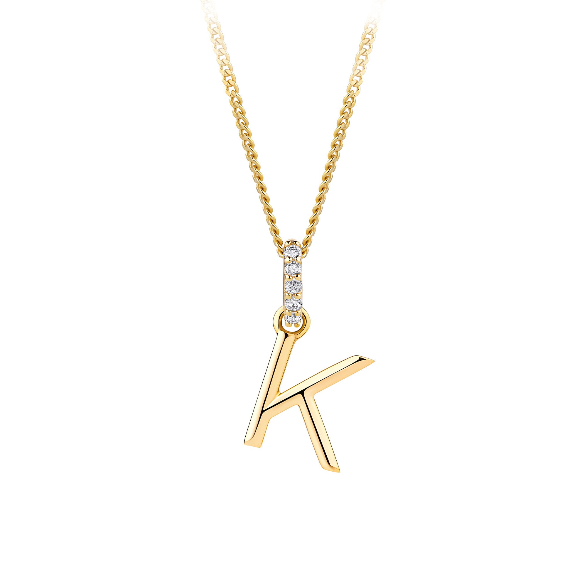 Initial Diamond Bail Pendant in 9ct Yellow Gold