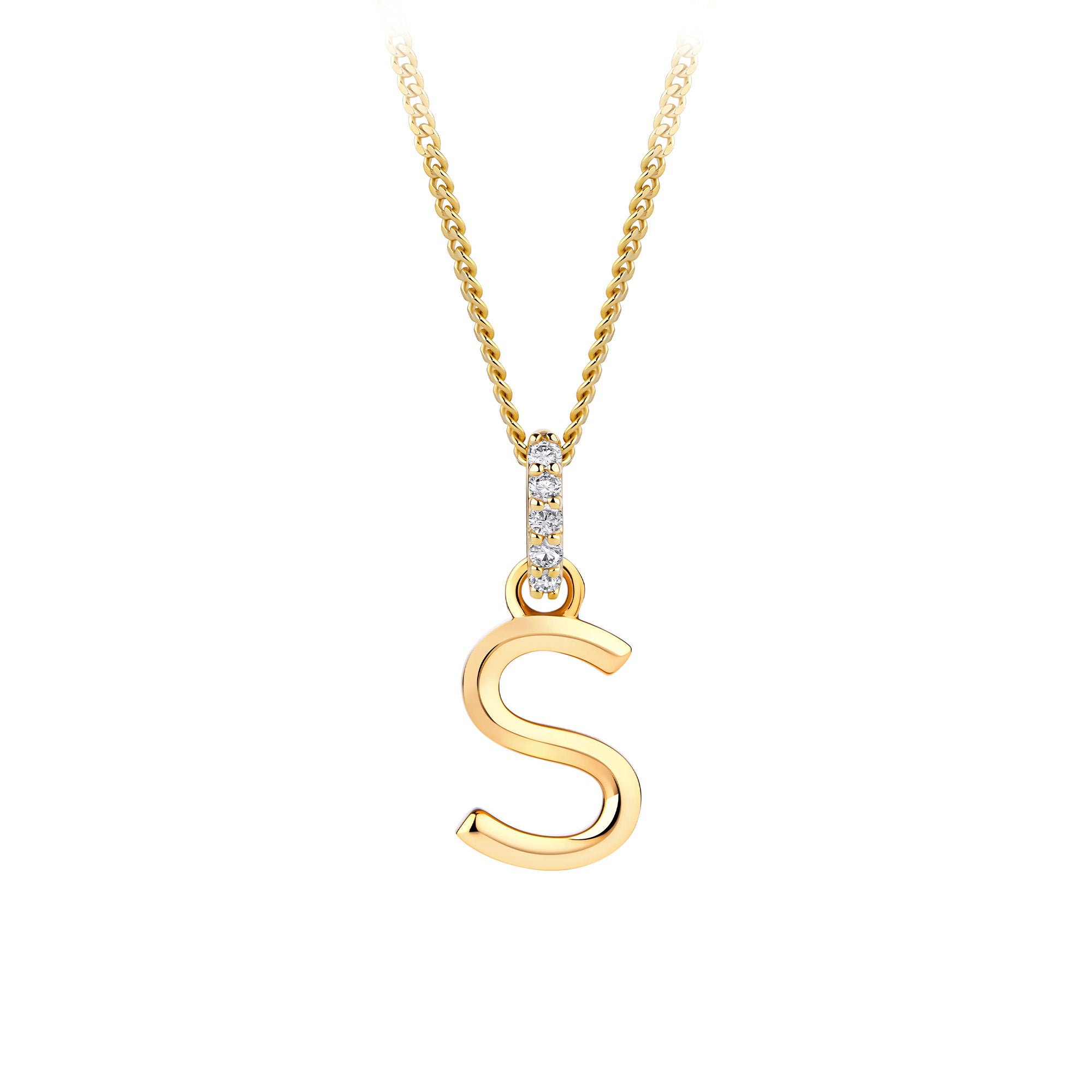 Initial Diamond Bail Pendant in 9ct Yellow Gold