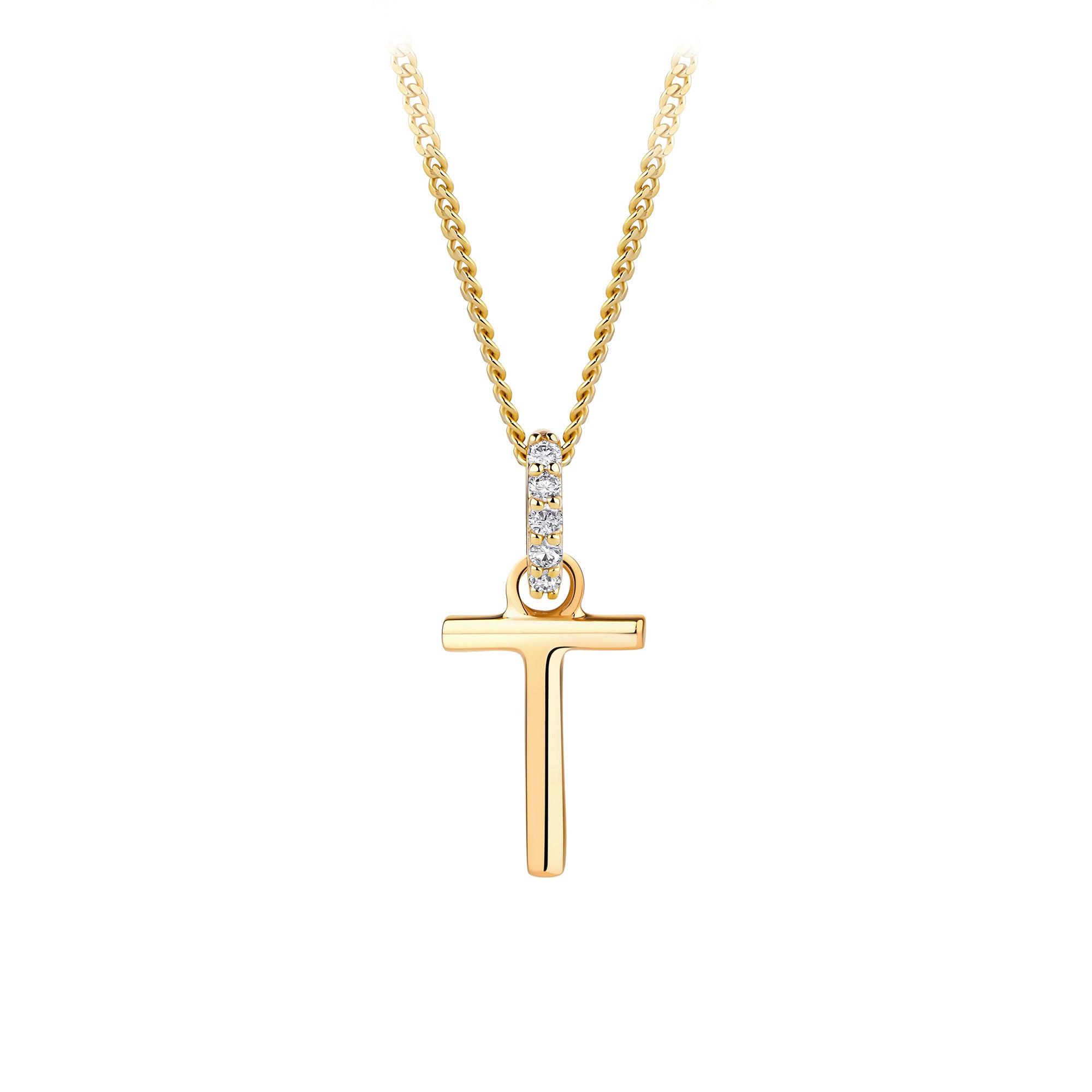 Initial Diamond Bail Pendant in 9ct Yellow Gold